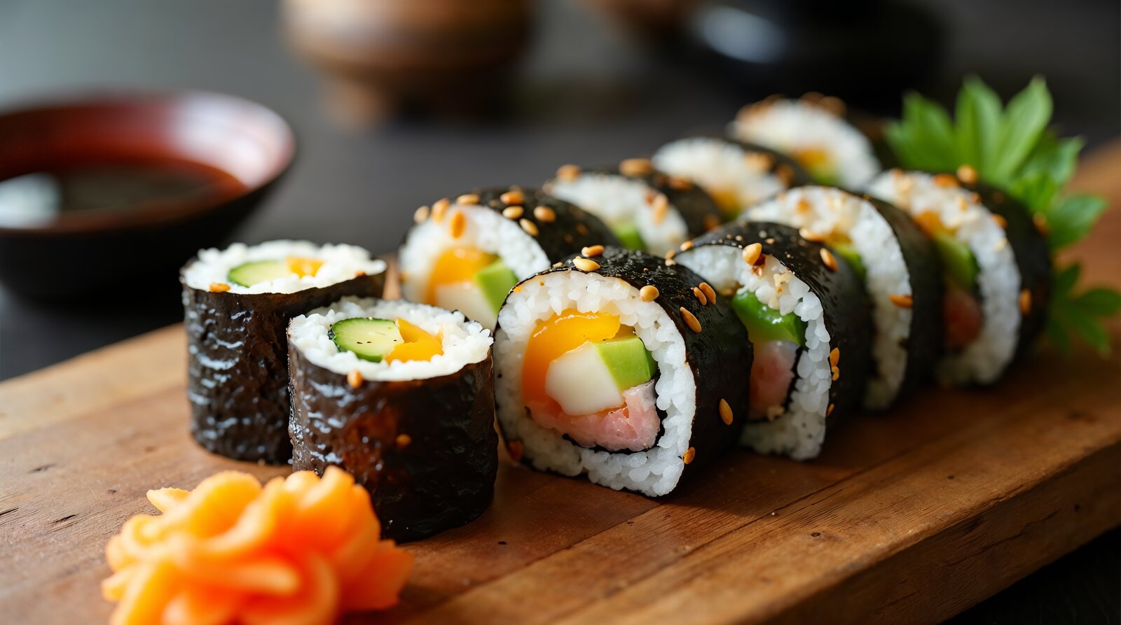 Futomaki – grube rolki sushi z wieloma składnikami.