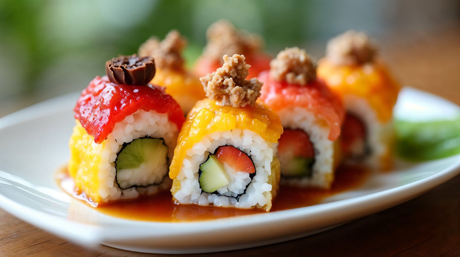 Sushi dla dzieci – kolorowe rolki z owocami i czekoladą.