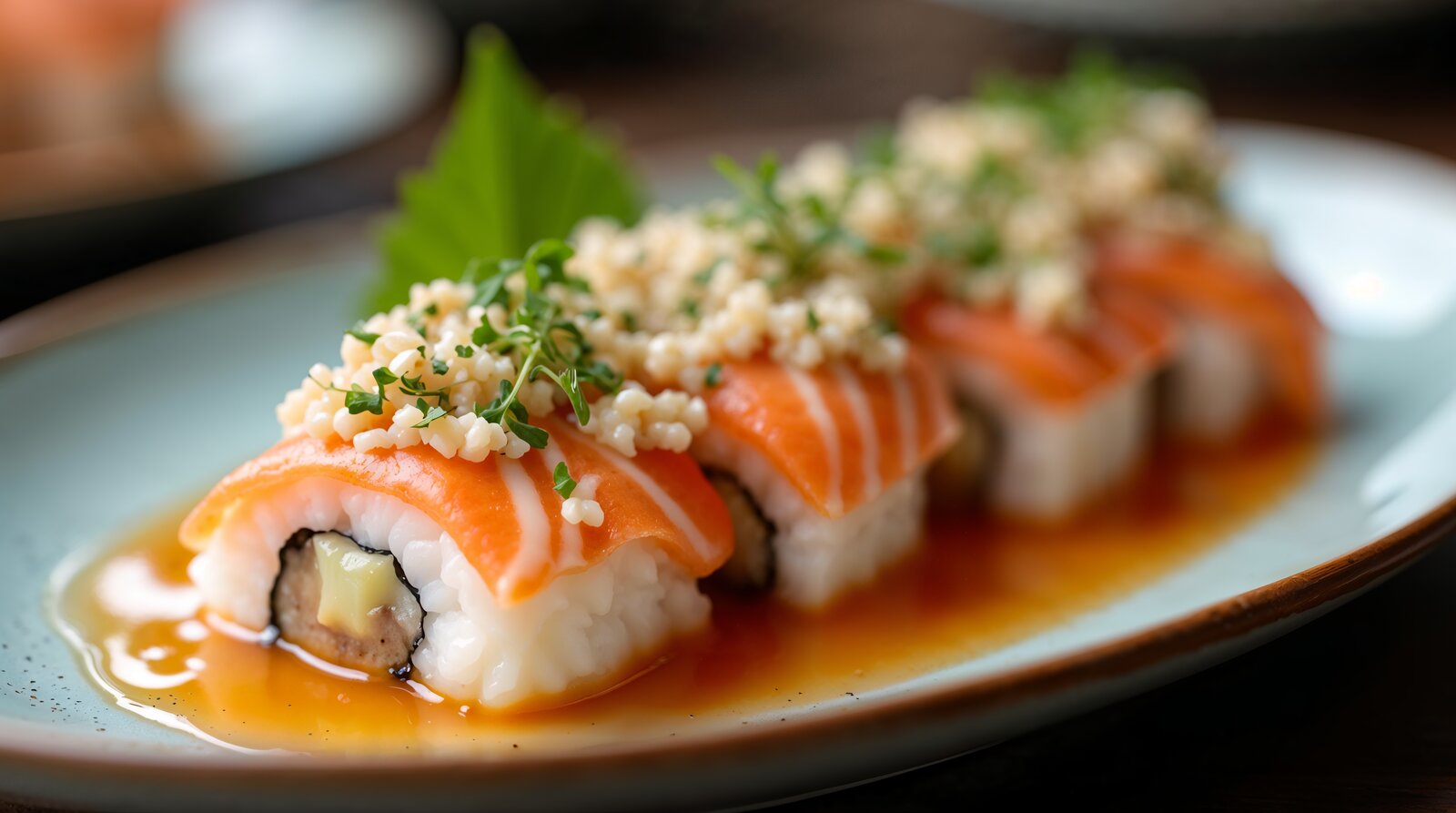 Sushi z małżami i kremowym sosem sojowym