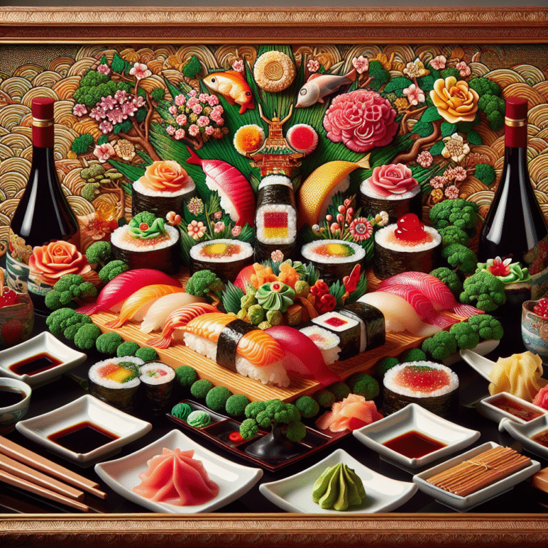 Sos sojowy, wasabi i imbir - ich rola w tradycyjnym serwowaniu sushi.