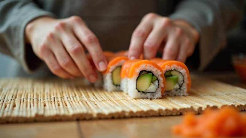Rolowanie sushi na macie bambusowej