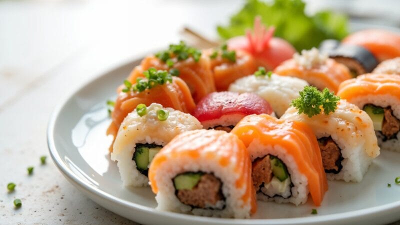 Talerz różnych rodzajów sushi