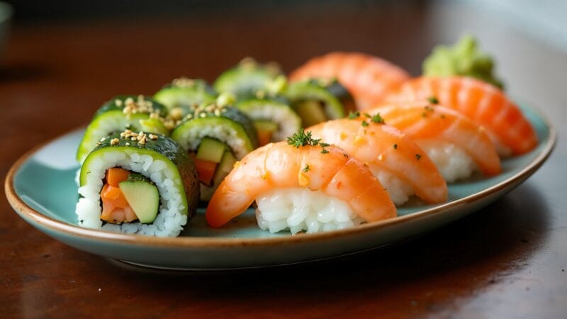Sushi w ciąży - gotowane krewetki i wegetariańskie maki